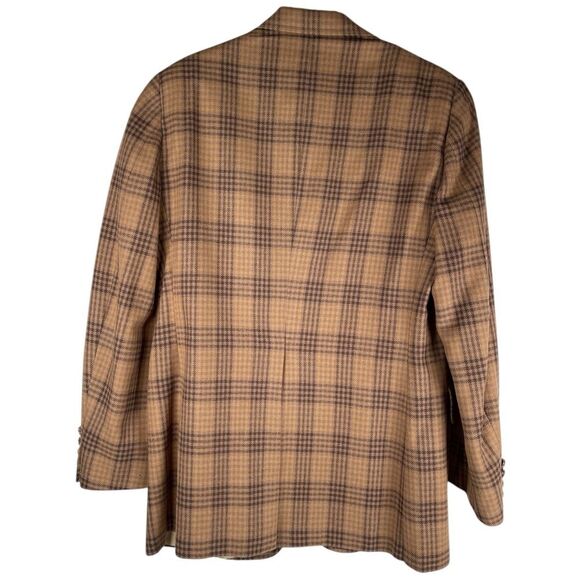 Vintage Aquascutum Brown Virgin Wool plaid Check Sport Coat Blazer Men’s 42R - Picture 2 of 10